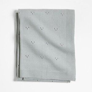 CRATE&BARREL Pointelle Knit Baby Stroller Blanket in Mist Blue